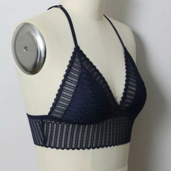 Navy Ribbed Lace Boho Triangle Bralette - Picture 5 of 5